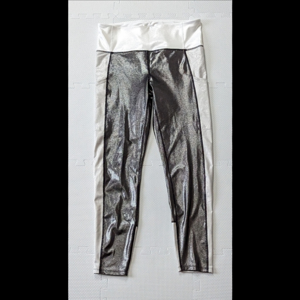 JoyLab Large Metallic Silver And White Leggings
